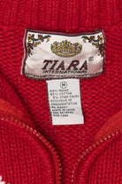 Vintage Red Tiara Snowmen Skiing Ugly Christmas Cardigan (1990s)