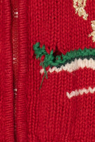 Vintage Red Tiara Snowmen Skiing Ugly Christmas Cardigan (1990s)