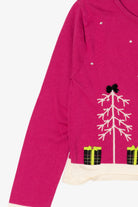 Kids Vintage Magenta Hartstrings Snowmen Ugly Christmas Cardigan (2000s)