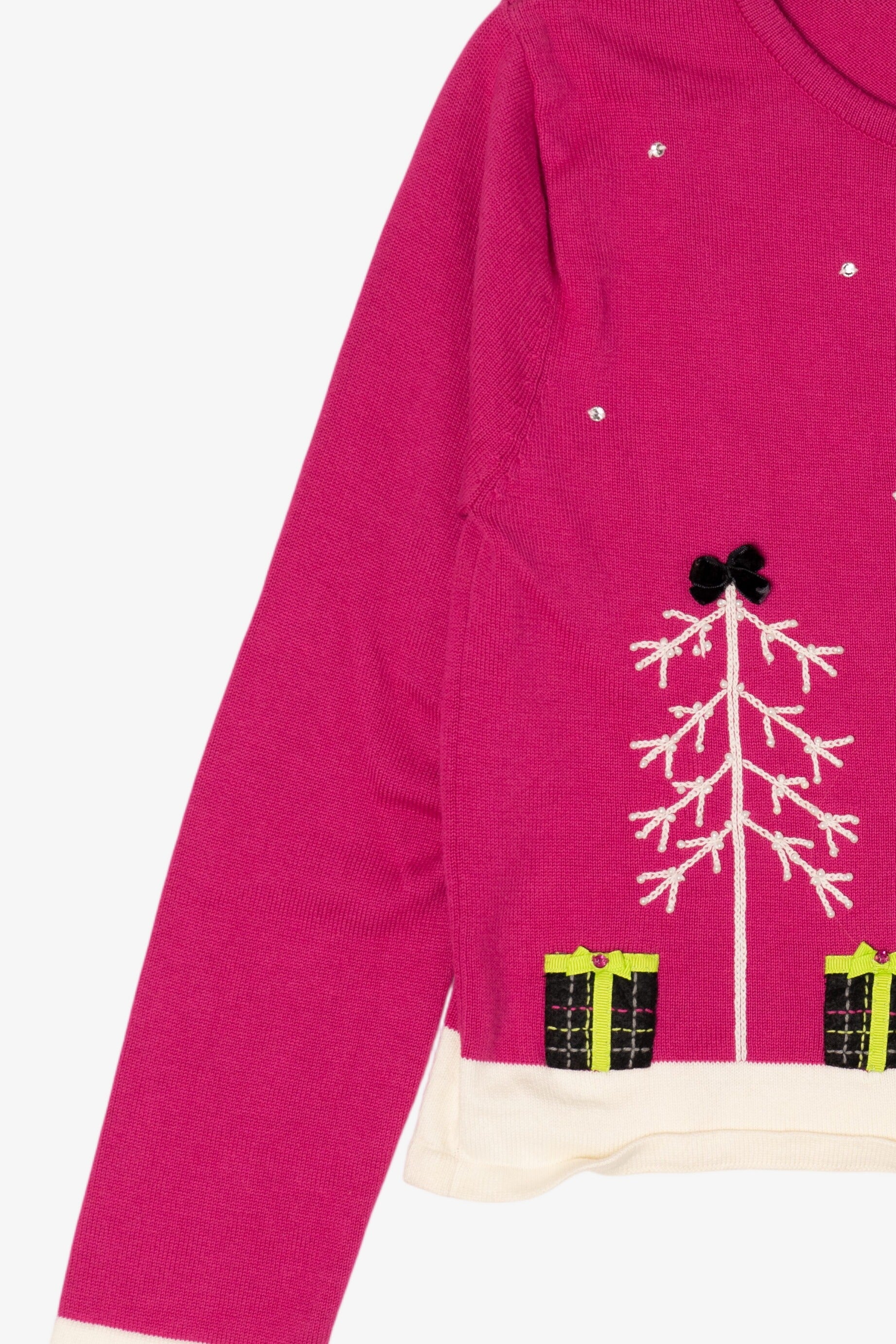 Kids Vintage Magenta Hartstrings Snowmen Ugly Christmas Cardigan (2000s)