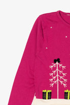 Kids Vintage Magenta Hartstrings Snowmen Ugly Christmas Cardigan (2000s)
