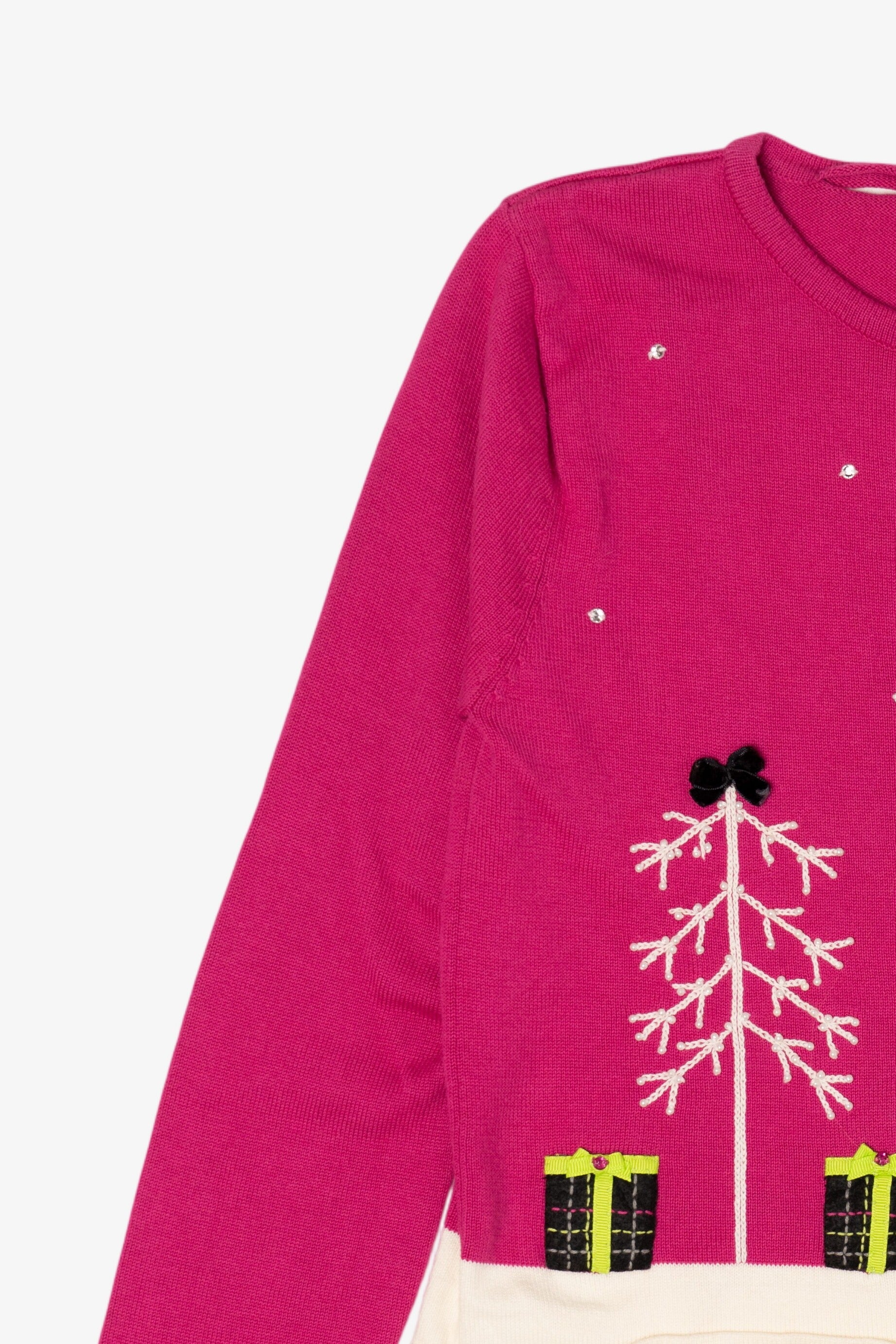 Kids Vintage Magenta Hartstrings Snowmen Ugly Christmas Cardigan (2000s)