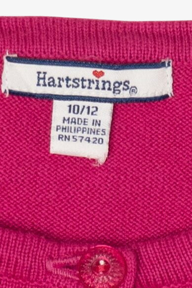 Kids Vintage Magenta Hartstrings Snowmen Ugly Christmas Cardigan (2000s)