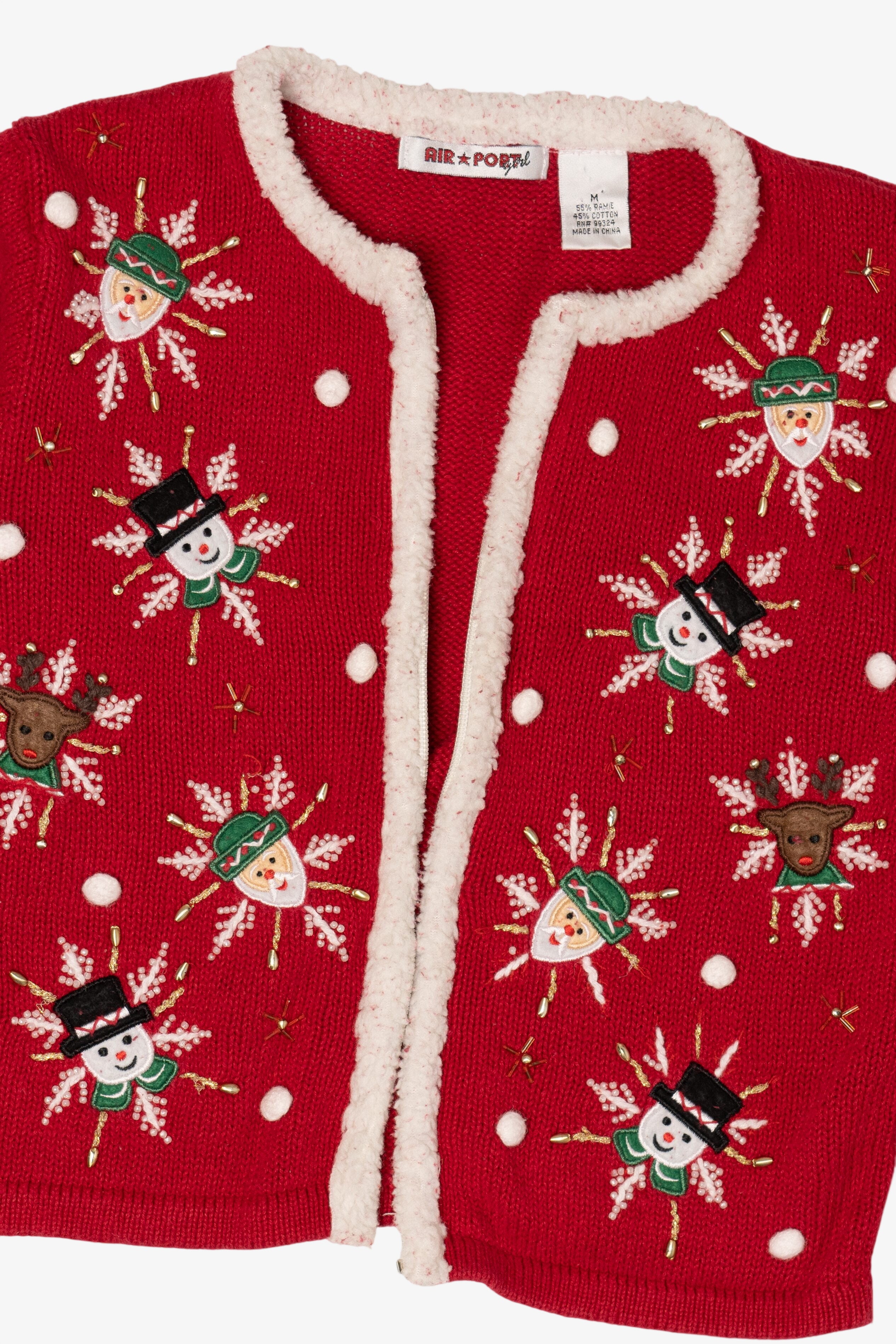 Kids Vintage Red Air Port Snowmen Ugly Christmas Cardigan (2000s)