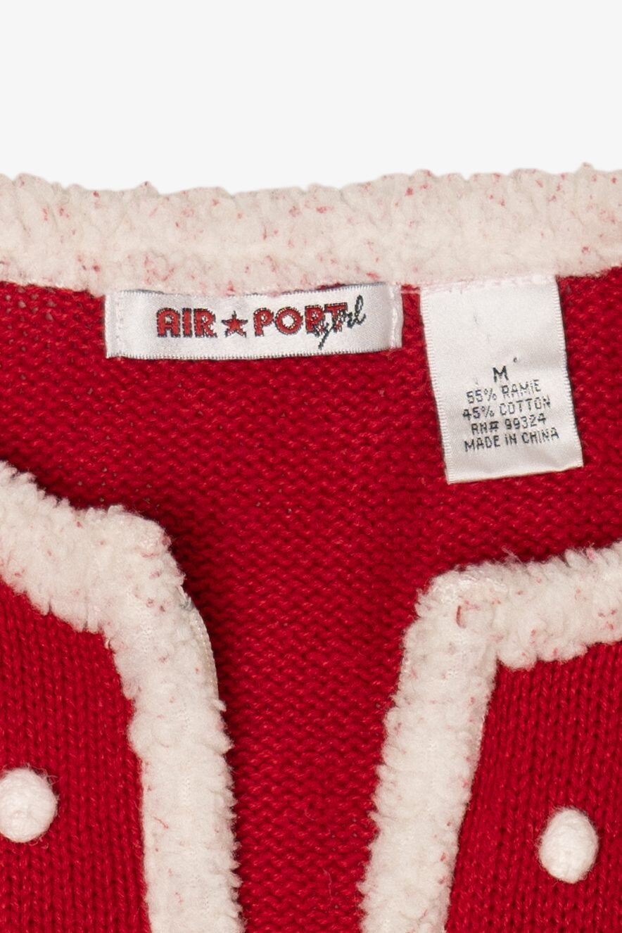 Kids Vintage Red Air Port Snowmen Ugly Christmas Cardigan (2000s)