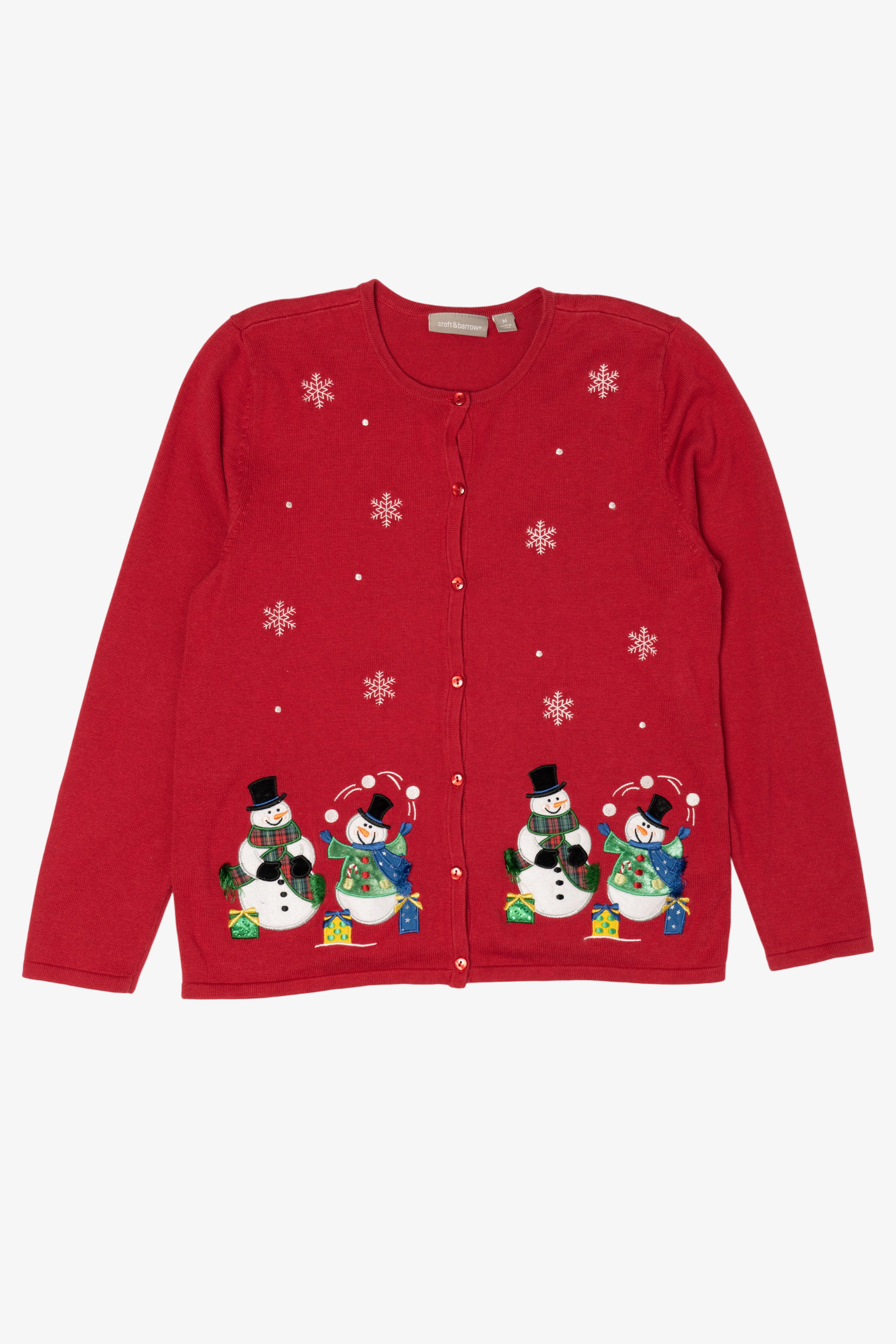 Vintage Lightweight Red Croft & Barrow Snowmen Ugly Christmas Cardigan (2000s)