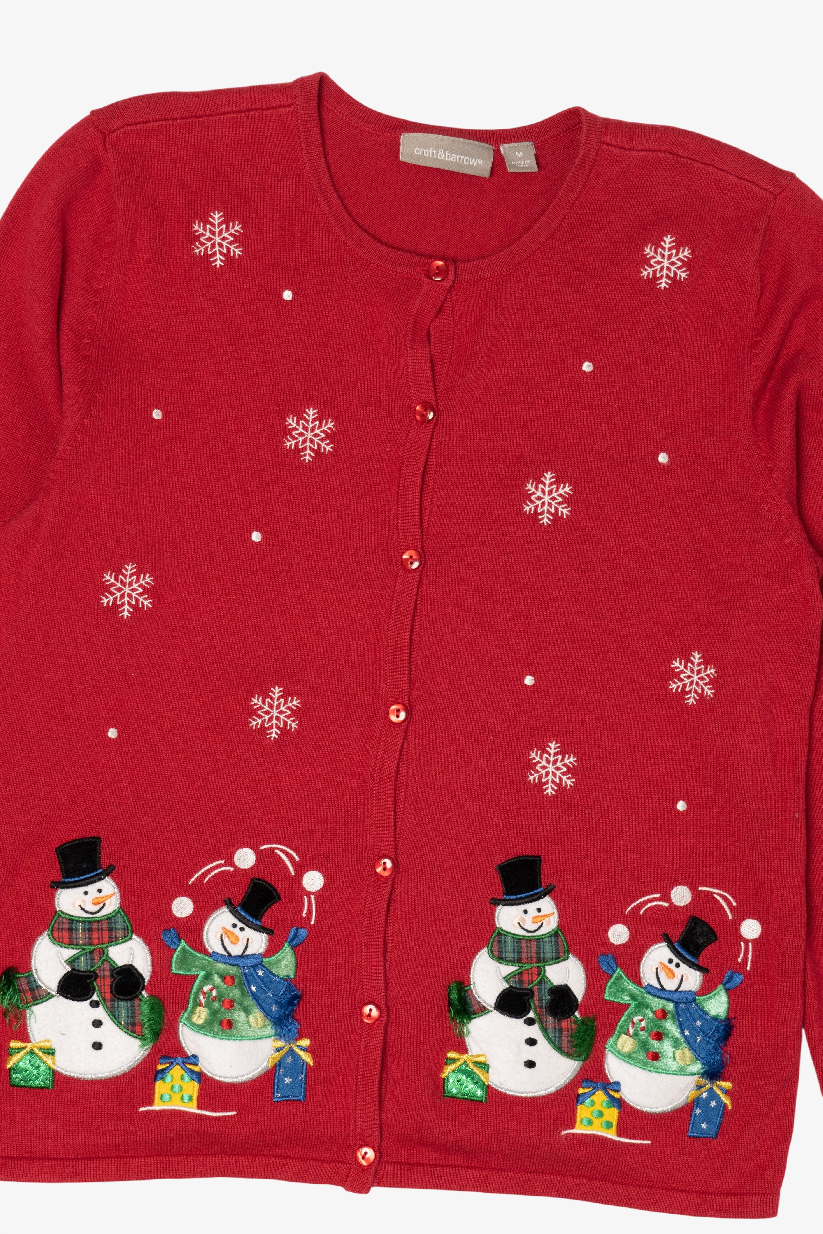 Vintage Lightweight Red Croft & Barrow Snowmen Ugly Christmas Cardigan (2000s)