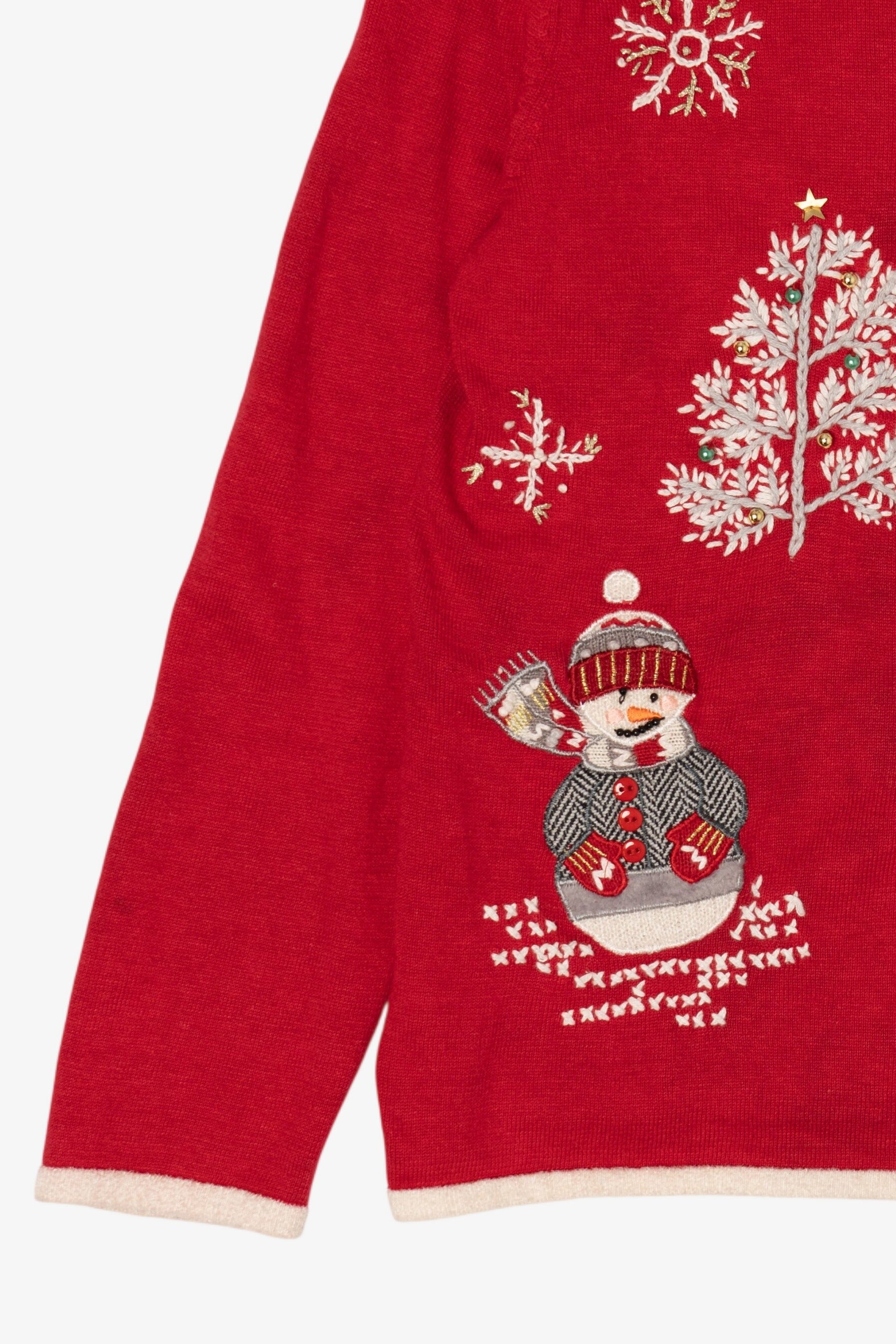 Vintage Red Mercer Street Station Snowmen Ugly Christmas Cardigan (2000s)
