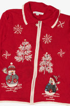 Vintage Red Mercer Street Station Snowmen Ugly Christmas Cardigan (2000s)