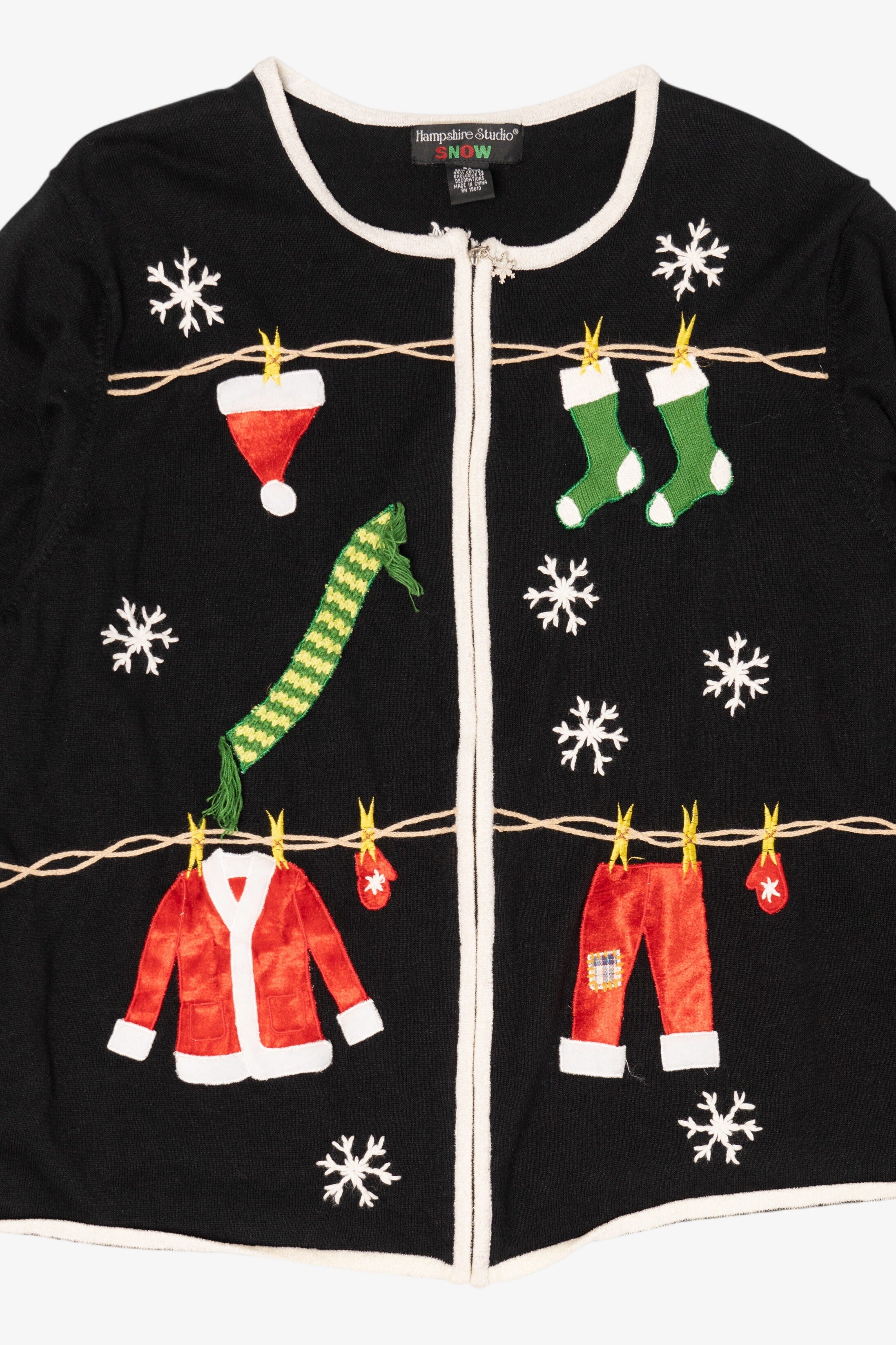 Vintage Black Hampshire Studio Santa Clothes Ugly Christmas Cardigan (1990s)