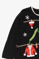 Vintage Black Hampshire Studio Santa Clothes Ugly Christmas Cardigan (1990s)