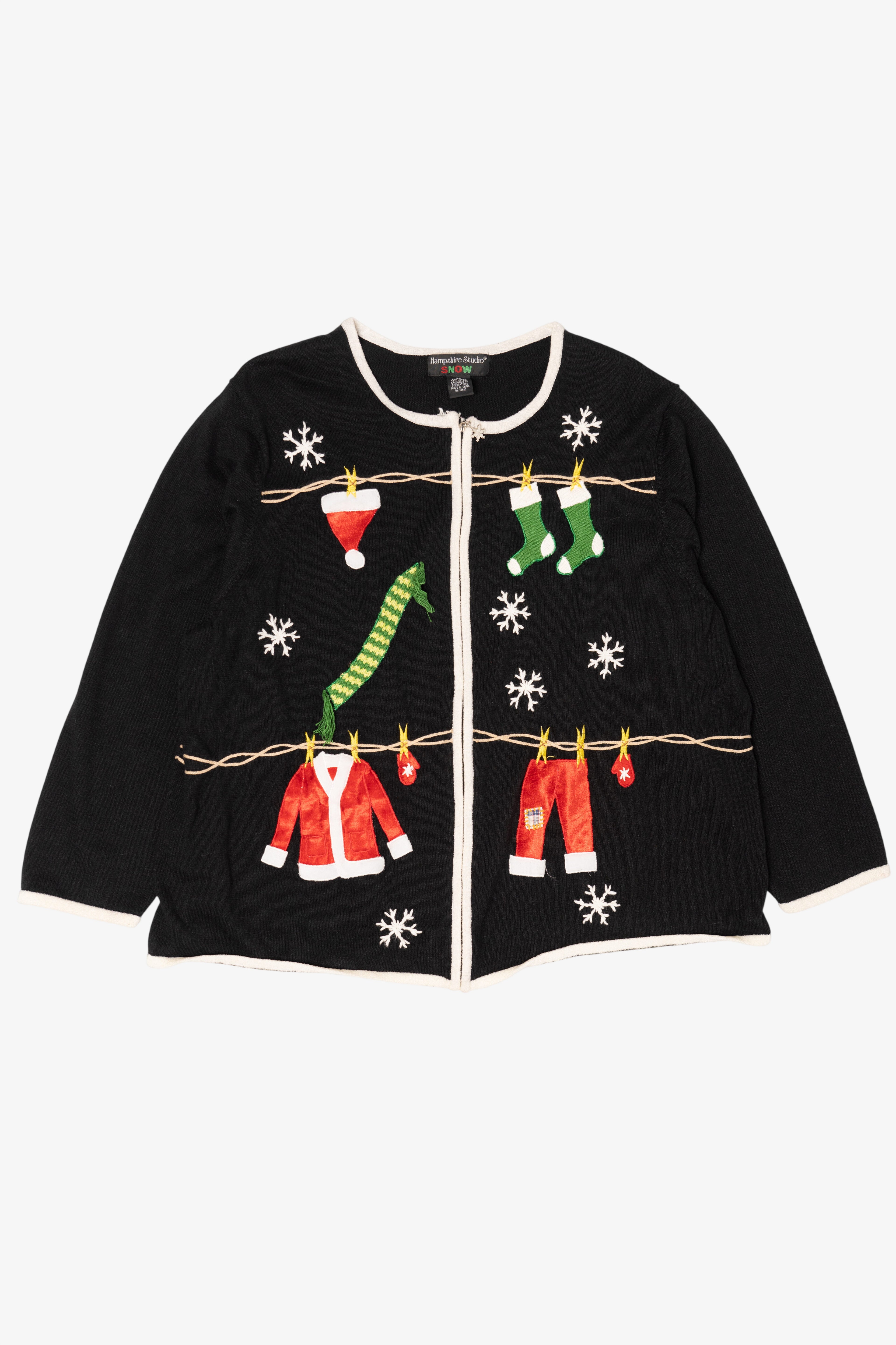 Vintage Black Hampshire Studio Santa Clothes Ugly Christmas Cardigan (1990s)