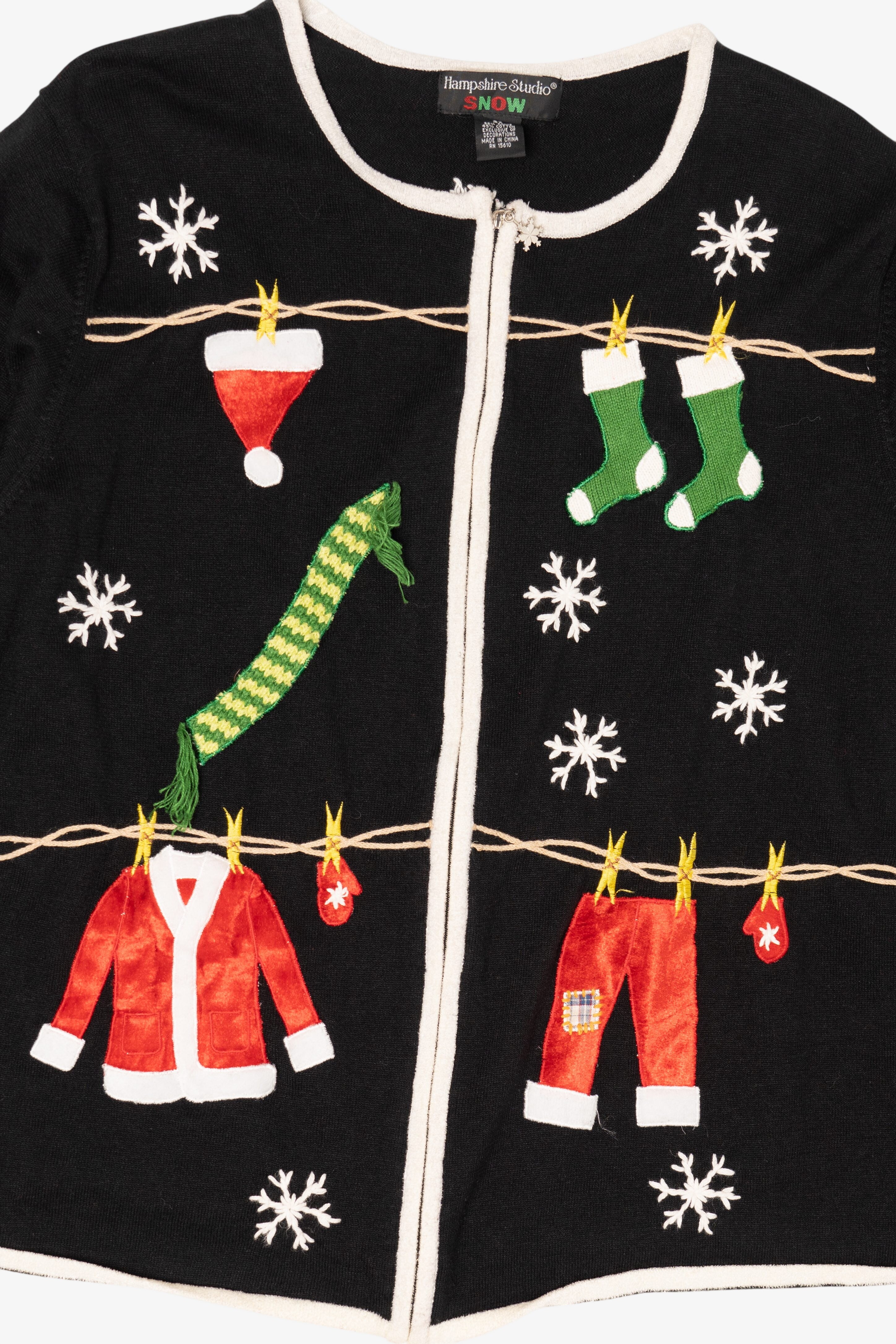 Vintage Black Hampshire Studio Santa Clothes Ugly Christmas Cardigan (1990s)