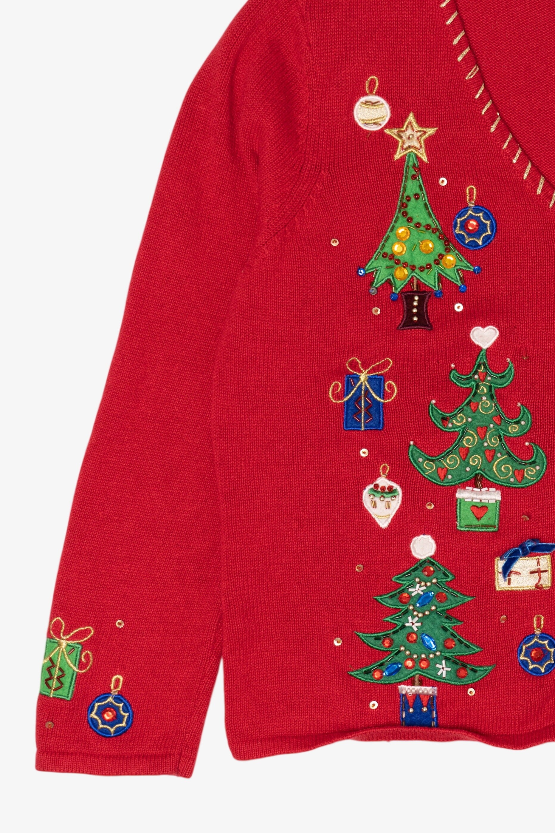 Vintage Red Tiara Trees Ugly Christmas Cardigan (2000s)