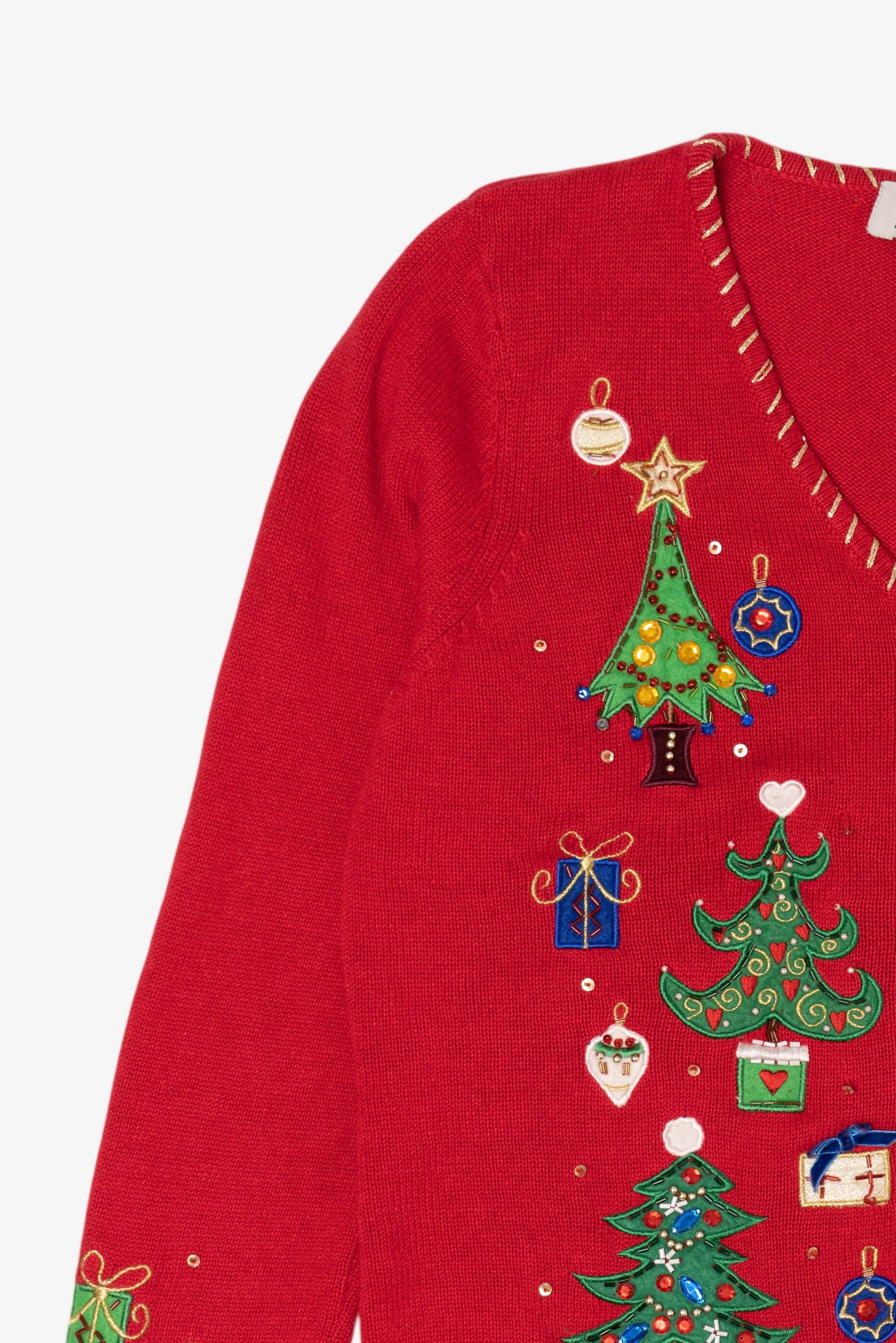 Vintage Red Tiara Trees Ugly Christmas Cardigan (2000s)