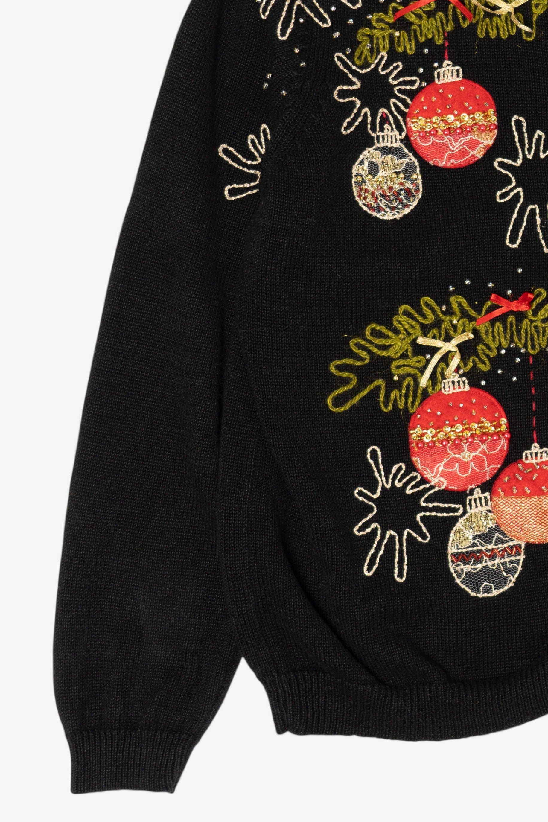 Vintage Black Carly St. Claire Ornaments Ugly Christmas Cardigan (1990s)