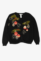 Vintage Black Carly St. Claire Ornaments Ugly Christmas Cardigan (1990s)