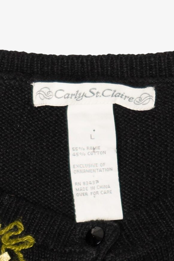 Vintage Black Carly St. Claire Ornaments Ugly Christmas Cardigan (1990s)
