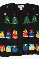 Vintage Black Victoria Harbour Bells Ugly Christmas Cardigan (1990s)