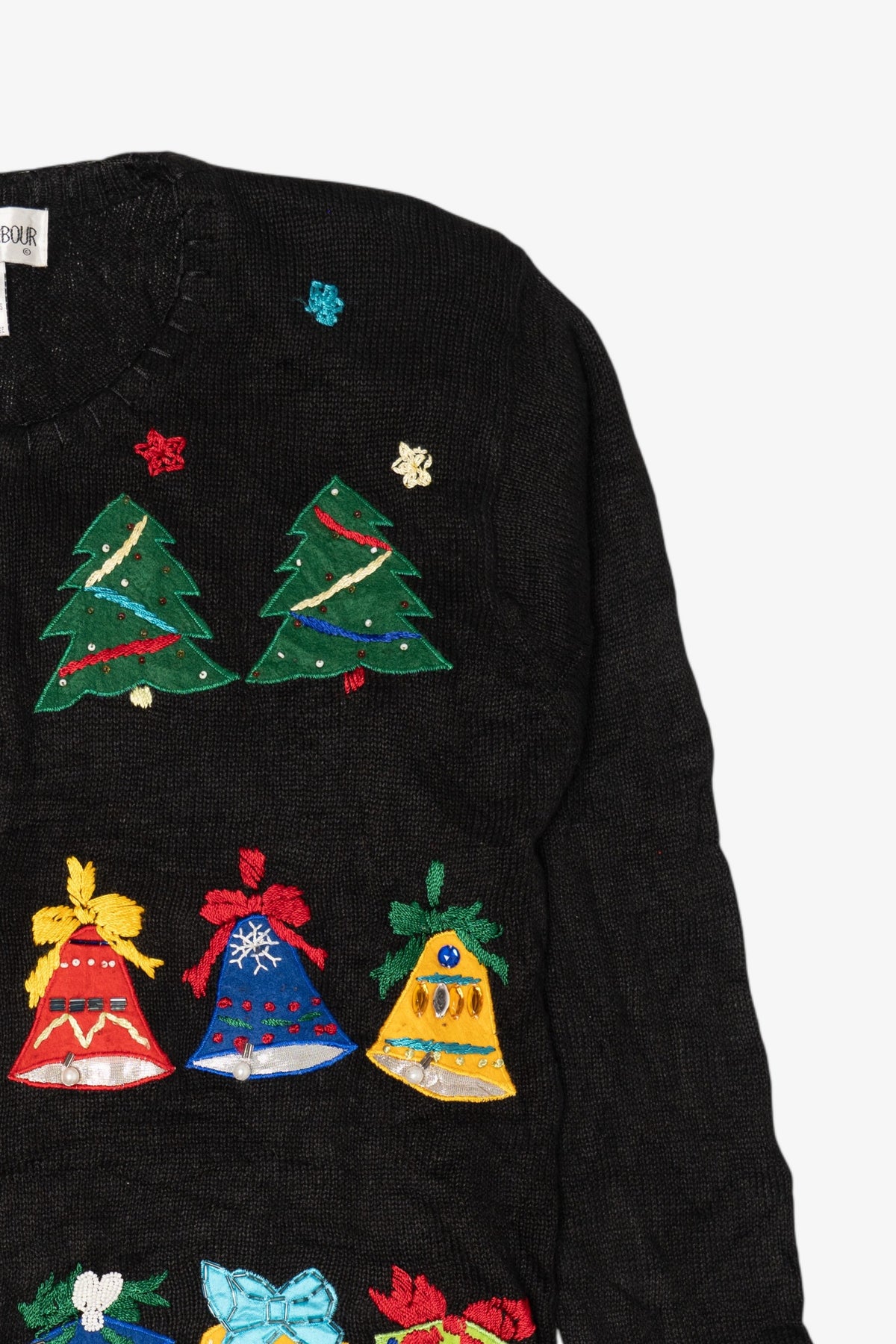 Vintage Black Victoria Harbour Bells Ugly Christmas Cardigan (1990s)