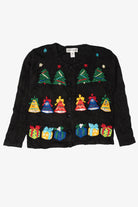 Vintage Black Victoria Harbour Bells Ugly Christmas Cardigan (1990s)