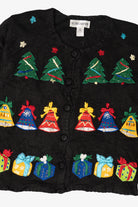 Vintage Black Victoria Harbour Bells Ugly Christmas Cardigan (1990s)