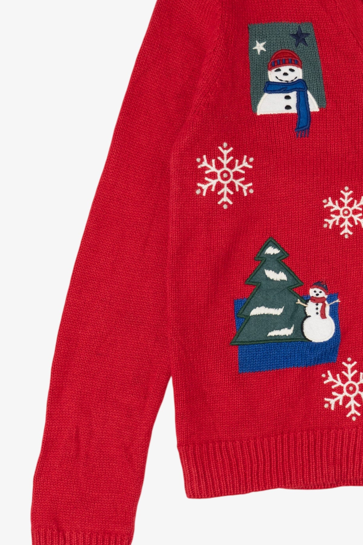 Vintage Red Crystal Kobe Snowmen Ugly Christmas Cardigan (1990s)