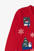 Vintage Red Crystal Kobe Snowmen Ugly Christmas Cardigan (1990s)