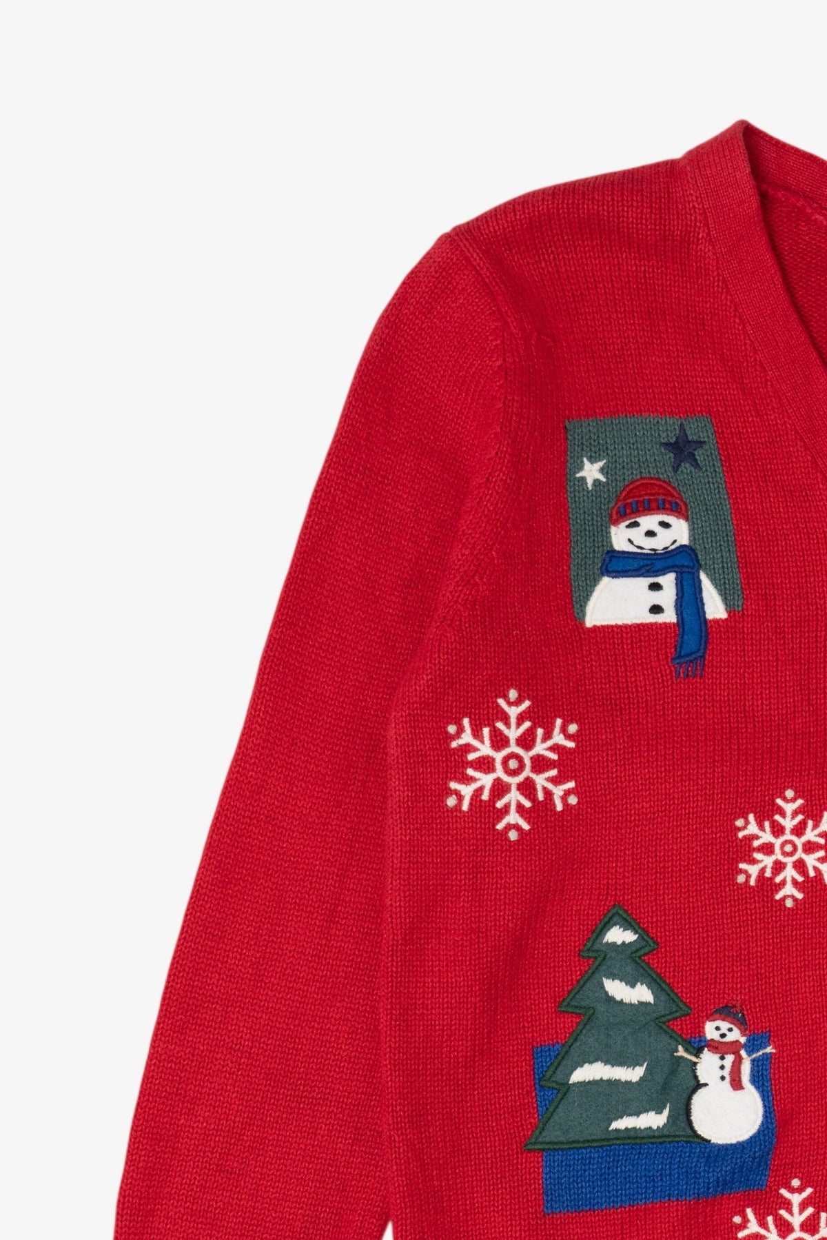 Vintage Red Crystal Kobe Snowmen Ugly Christmas Cardigan (1990s)
