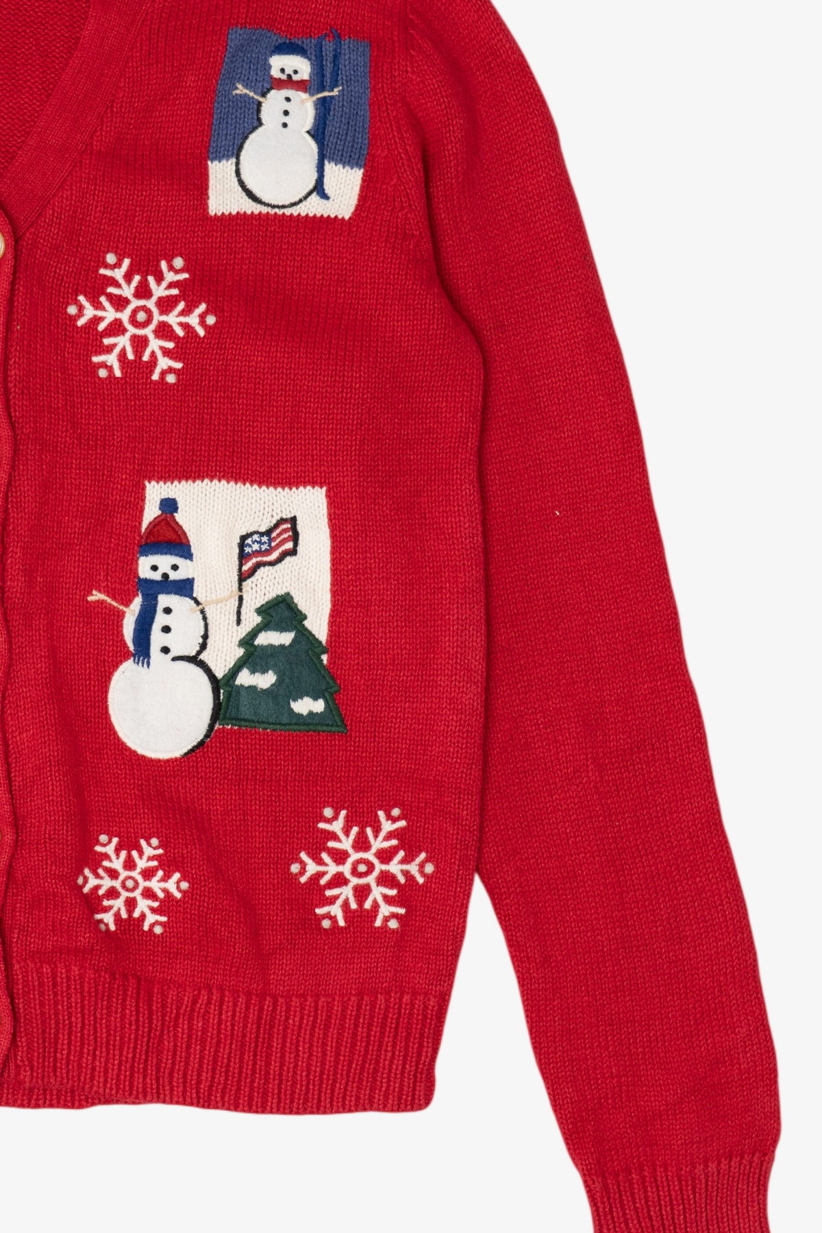 Vintage Red Crystal Kobe Snowmen Ugly Christmas Cardigan (1990s)