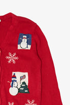 Vintage Red Crystal Kobe Snowmen Ugly Christmas Cardigan (1990s)