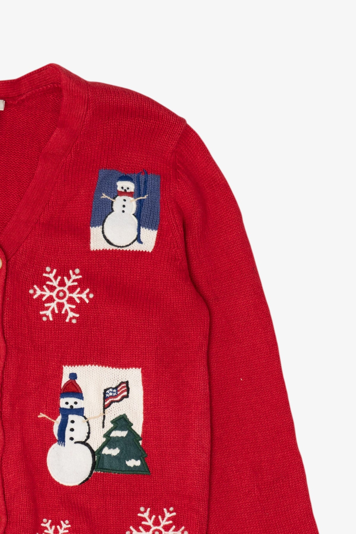 Vintage Red Crystal Kobe Snowmen Ugly Christmas Cardigan (1990s)