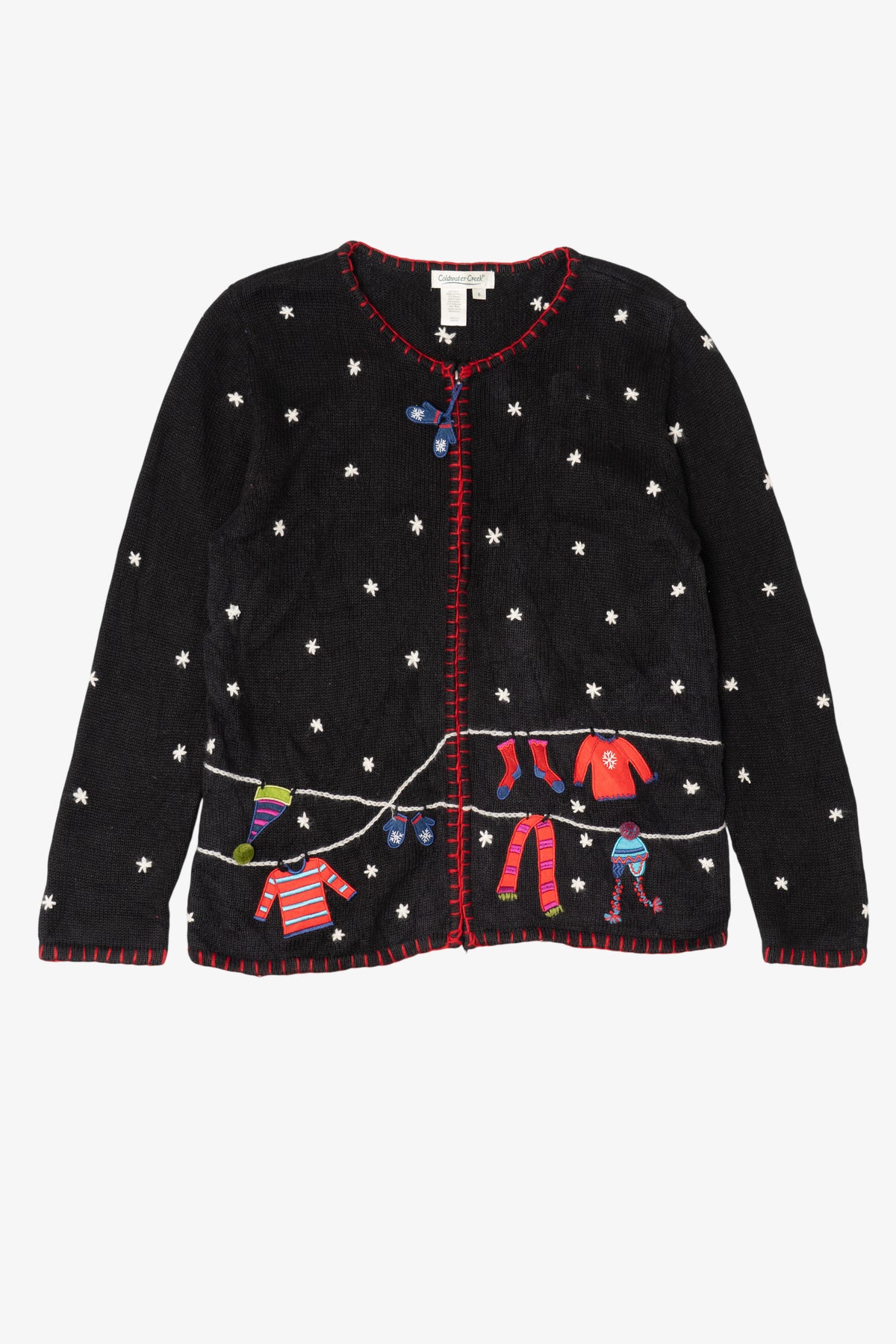 Vintage Black Coldwater Creek Stockings Ugly Christmas Cardigan (1990s)