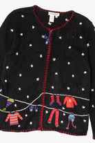 Vintage Black Coldwater Creek Stockings Ugly Christmas Cardigan (1990s)