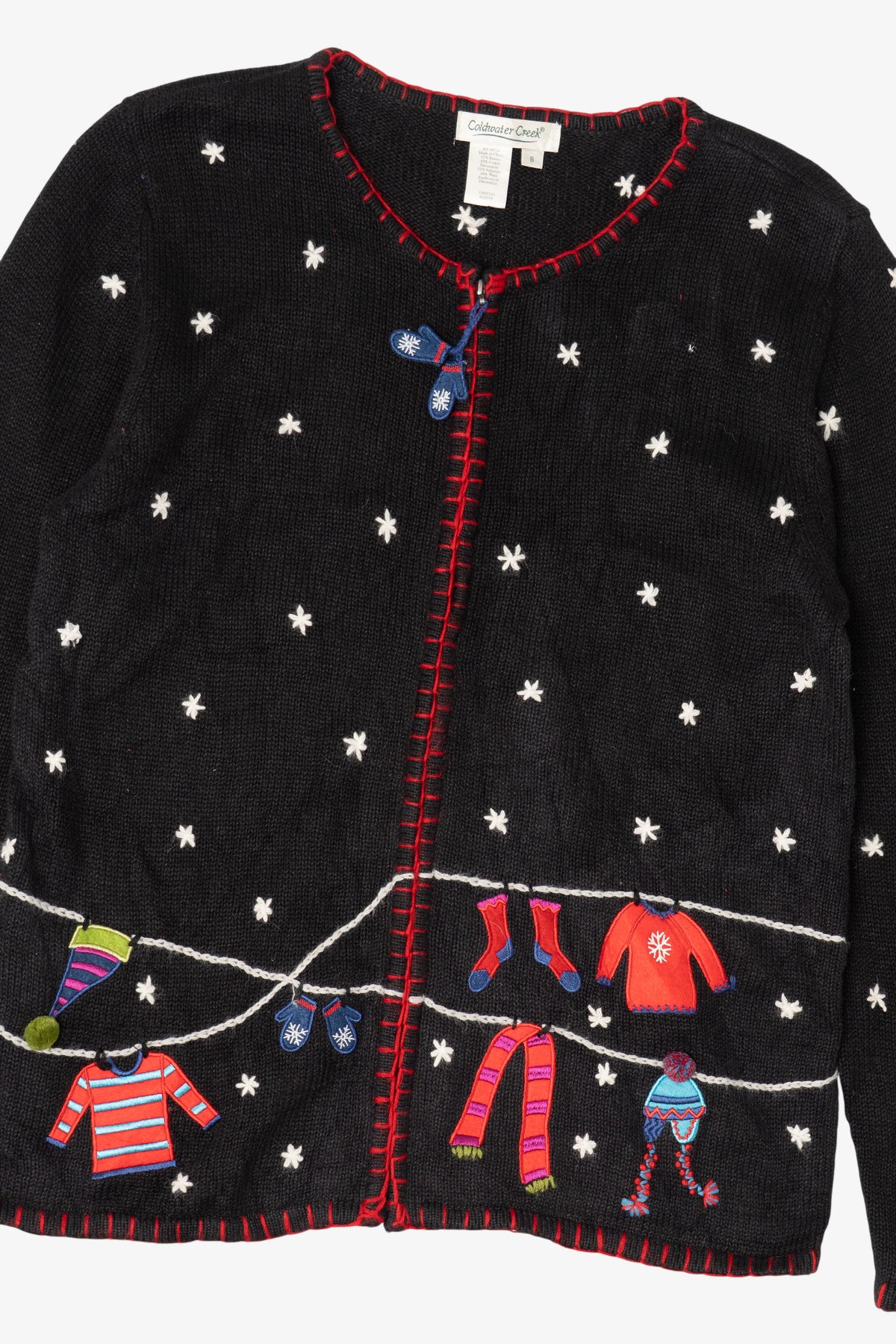 Vintage Black Coldwater Creek Stockings Ugly Christmas Cardigan (1990s)