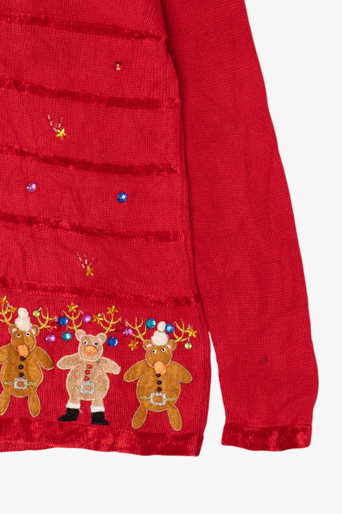 Vintage Red The Quacker Factory Reindeer Ugly Christmas Cardigan (1990s)