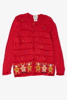 Vintage Red The Quacker Factory Reindeer Ugly Christmas Cardigan (1990s)