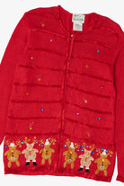 Vintage Red The Quacker Factory Reindeer Ugly Christmas Cardigan (1990s)
