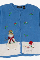 Vintage Blue Crystal Kobe Snowmen Ugly Christmas Cardigan (2000s)