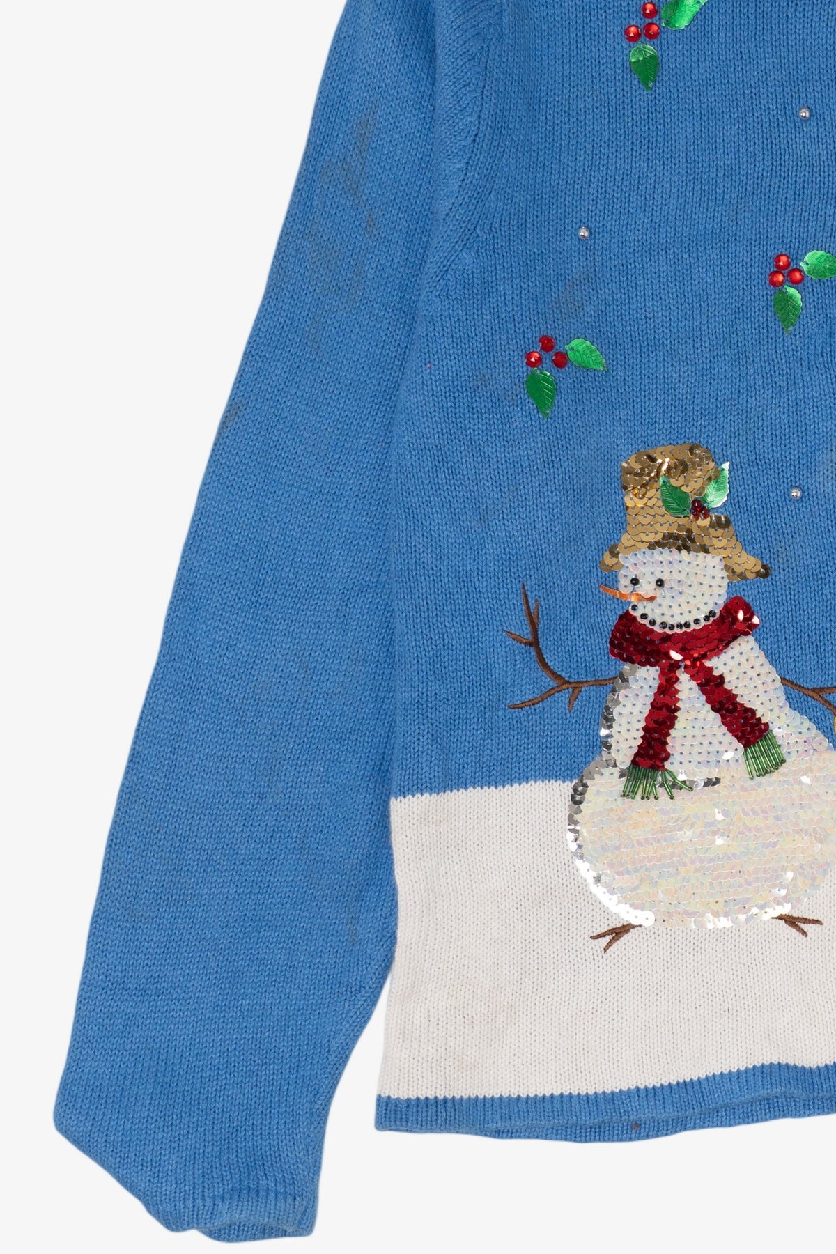 Vintage Blue Crystal Kobe Snowmen Ugly Christmas Cardigan (2000s)