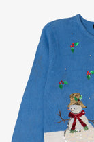 Vintage Blue Crystal Kobe Snowmen Ugly Christmas Cardigan (2000s)