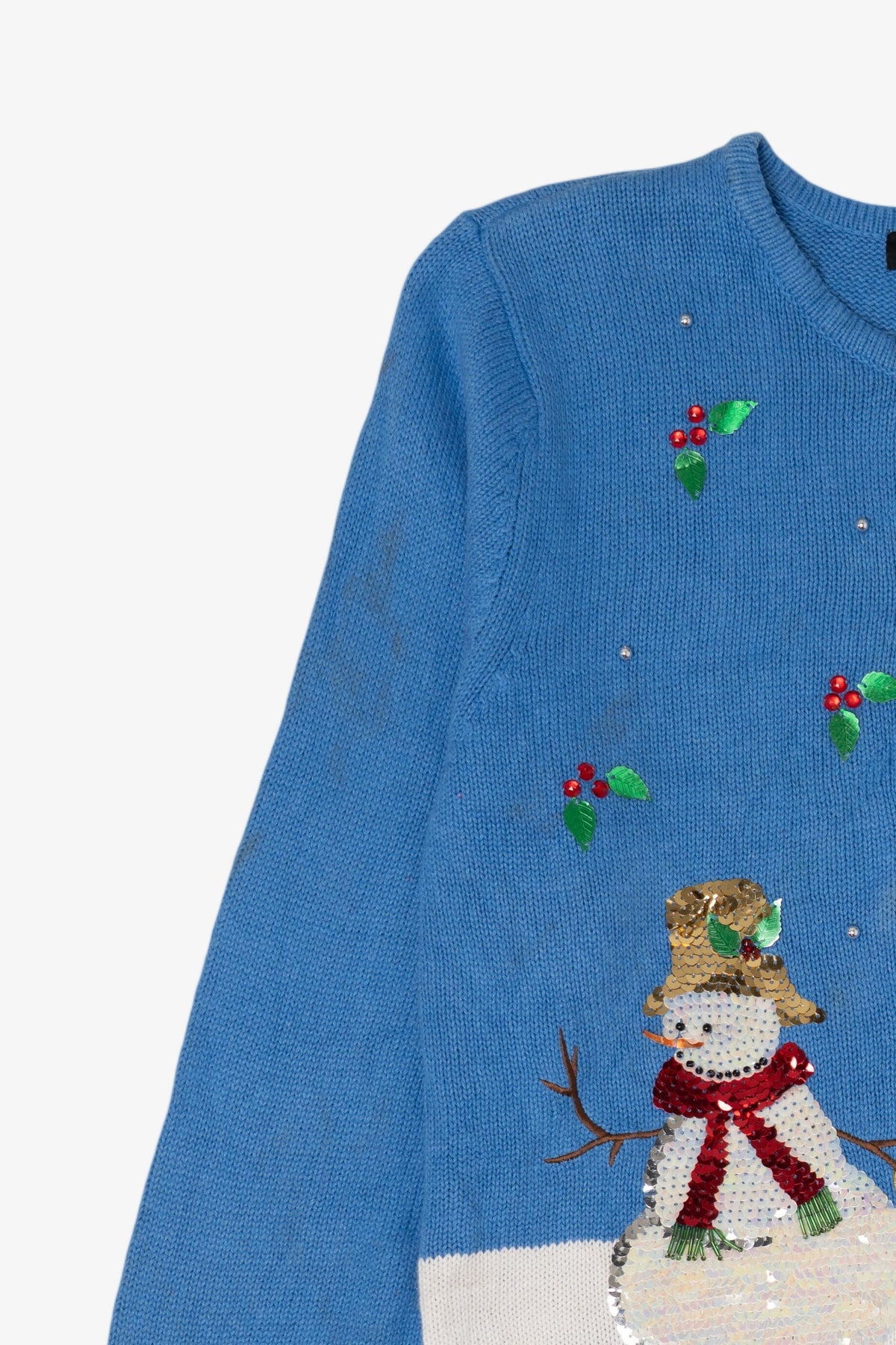 Vintage Blue Crystal Kobe Snowmen Ugly Christmas Cardigan (2000s)