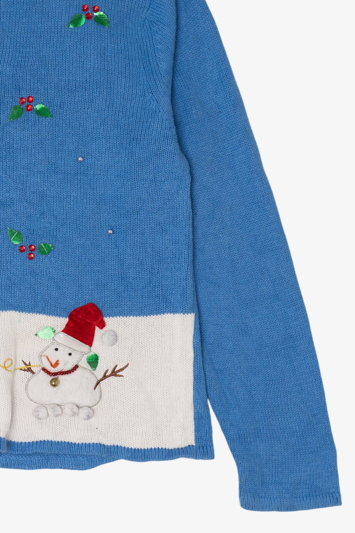 Vintage Blue Crystal Kobe Snowmen Ugly Christmas Cardigan (2000s)