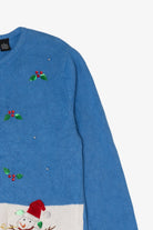 Vintage Blue Crystal Kobe Snowmen Ugly Christmas Cardigan (2000s)
