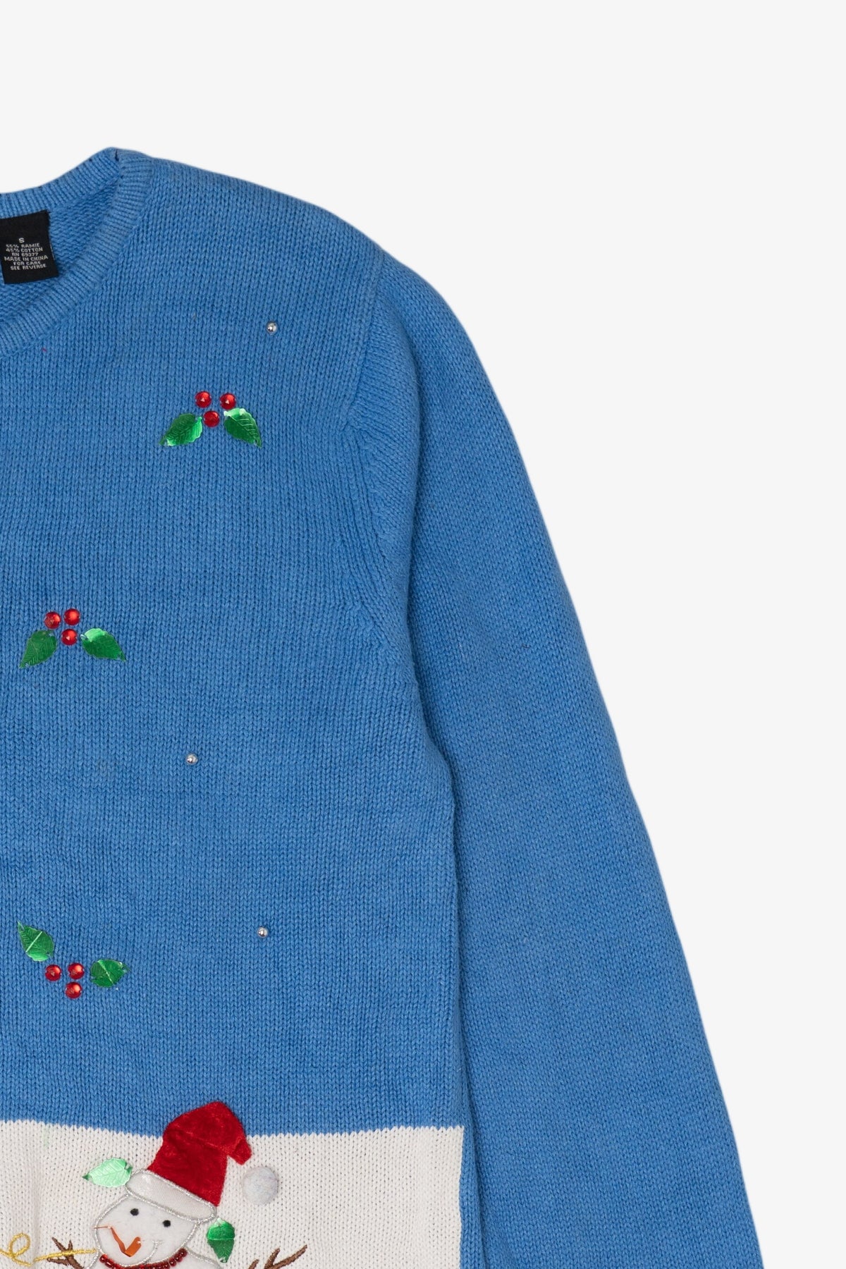 Vintage Blue Crystal Kobe Snowmen Ugly Christmas Cardigan (2000s)