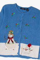 Vintage Blue Crystal Kobe Snowmen Ugly Christmas Cardigan (2000s)