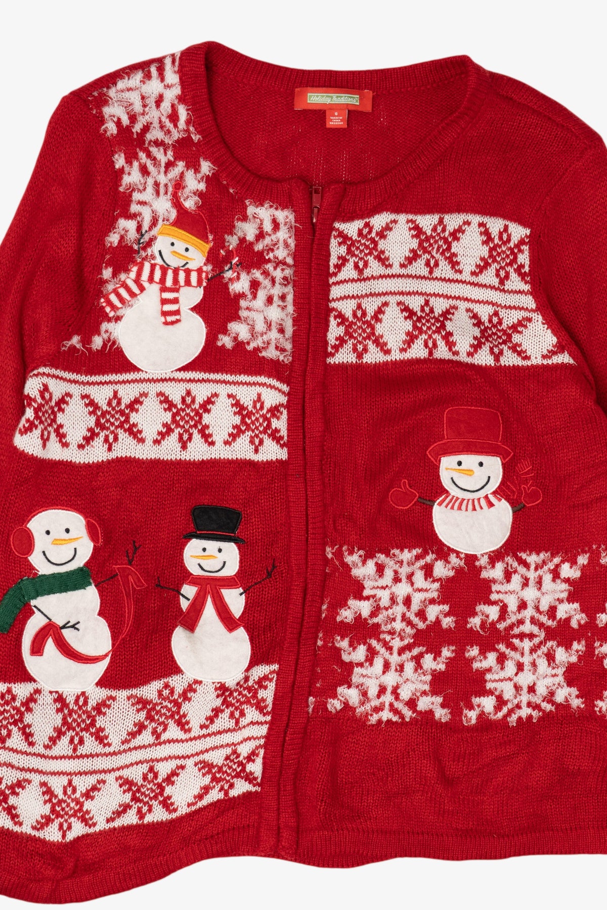Vintage Red Holiday Traditions Snowmen Ugly Christmas Cardigan (2000s)