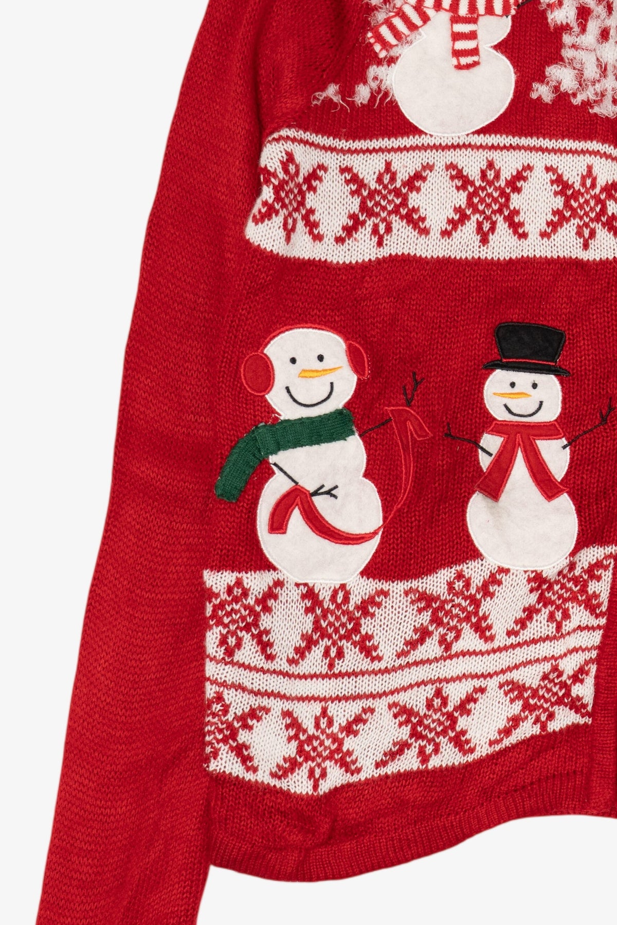 Vintage Red Holiday Traditions Snowmen Ugly Christmas Cardigan (2000s)