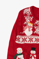 Vintage Red Holiday Traditions Snowmen Ugly Christmas Cardigan (2000s)