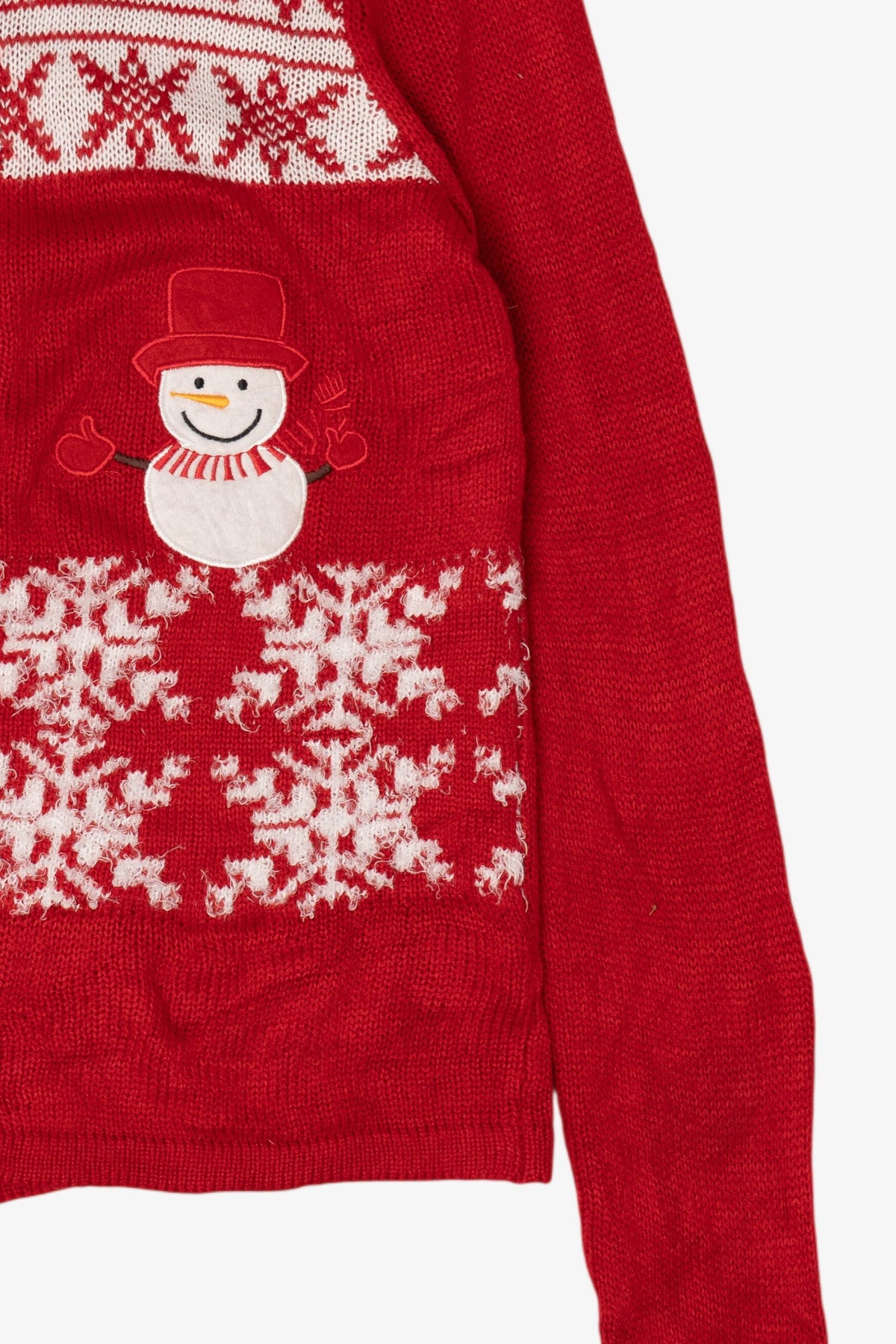 Vintage Red Holiday Traditions Snowmen Ugly Christmas Cardigan (2000s)
